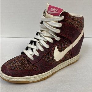 Nike liberty Of London dunk sky hi wedge Sneakers Maroon Women Sz 9.5